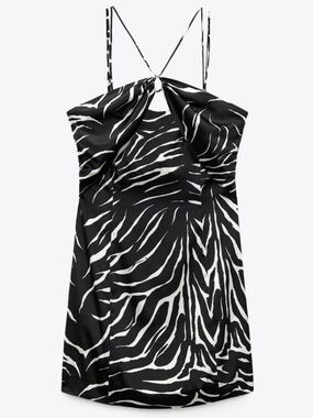 Zara Black & White Zebra-Print Satin Slip Dress